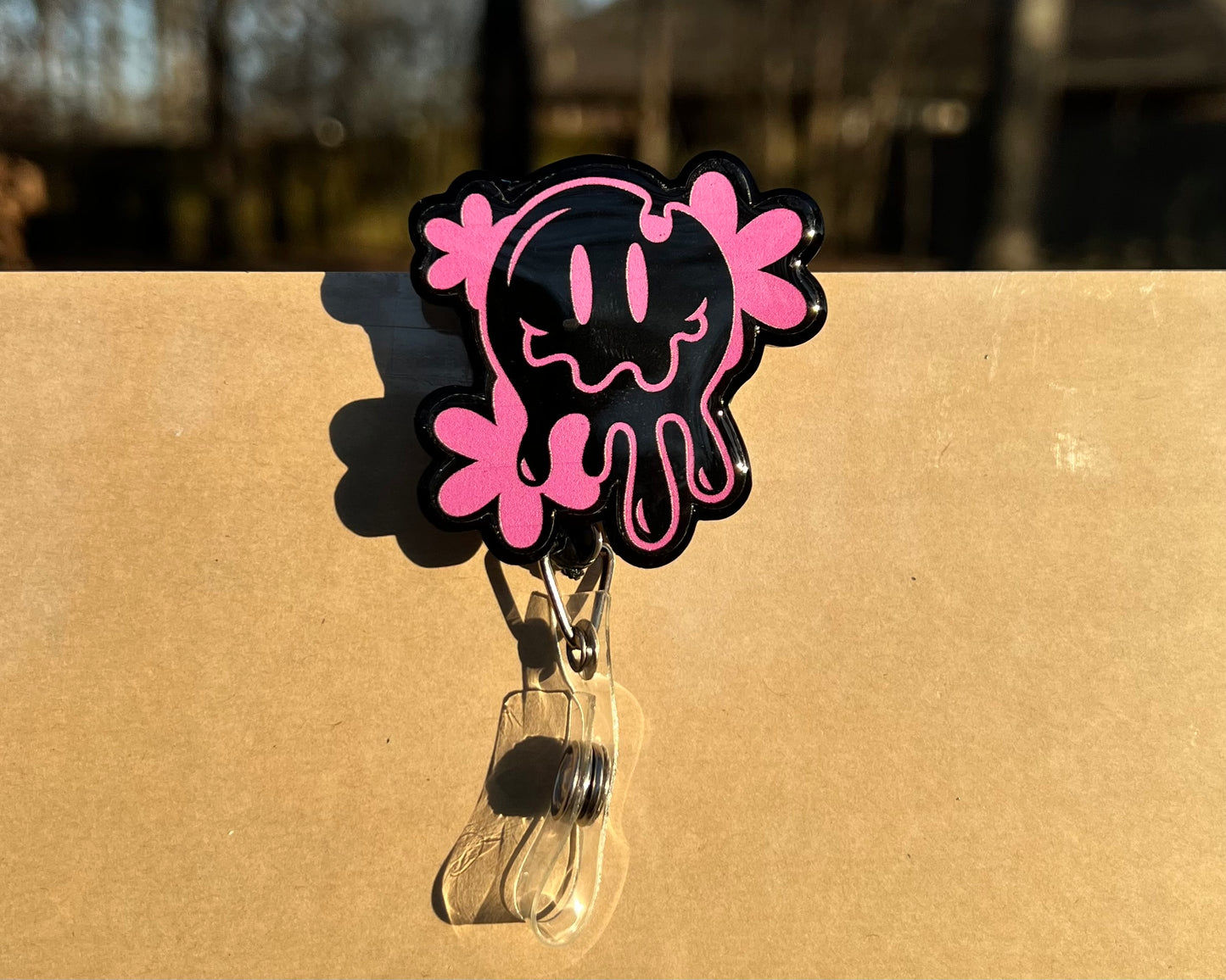 Melted Smiley Face Acrylic Badge Reel /ID Badge Reel/ Office Accessories/ School Accessories