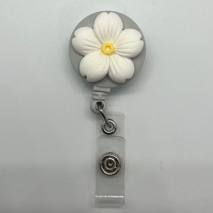 White Flower Badge Reel