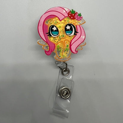 Cute Pony Shaker Badge Reel