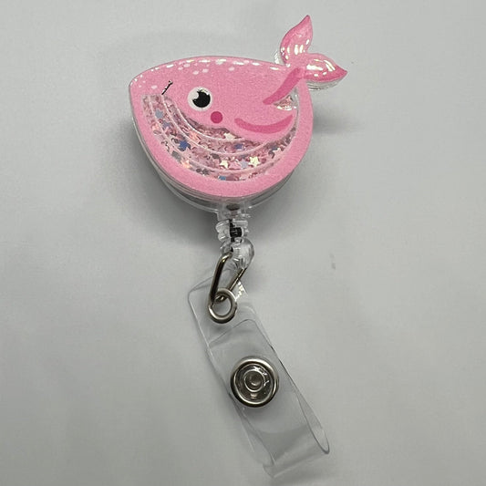 Pink Whale Shaker Badge Reel