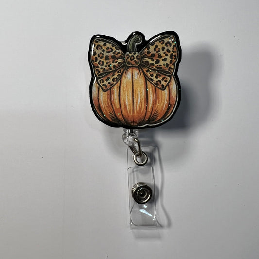 Cheetah Bow Pumpkin Badge Reel